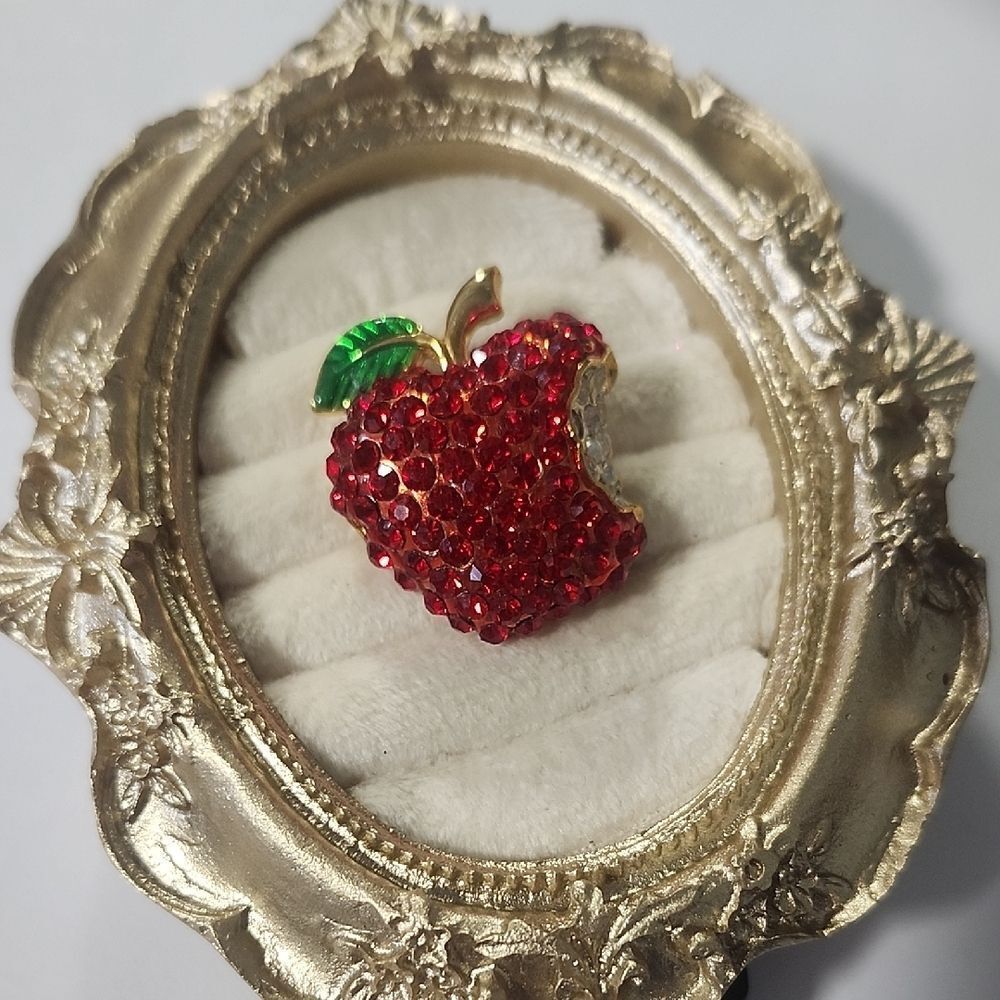 Elegant Red Bitten Apple Brooch